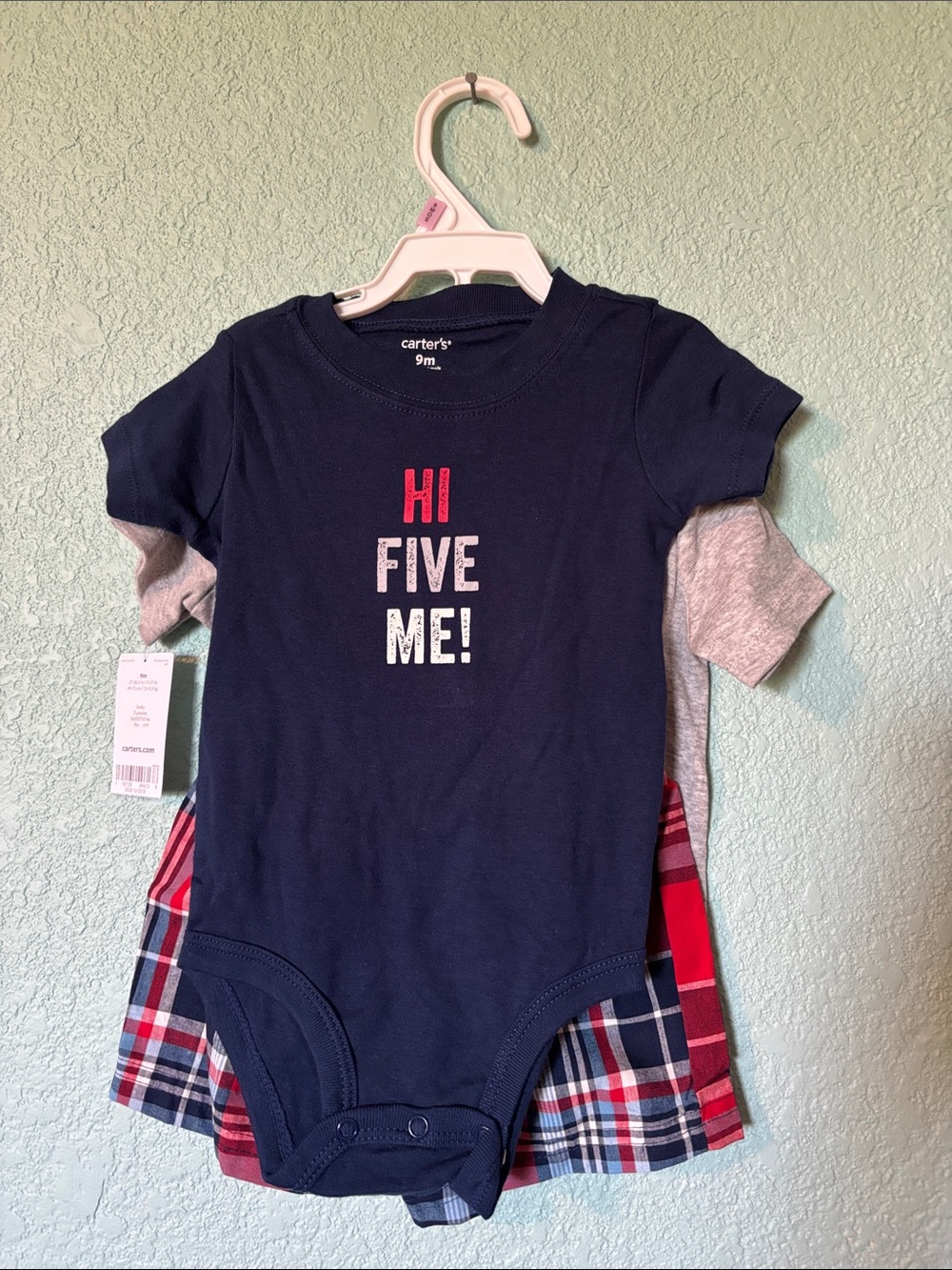 Carter's 3 Piece Navy 'Hi Five Me!' Baby Patriotic Shorts Shirts Set 9 mos NWT